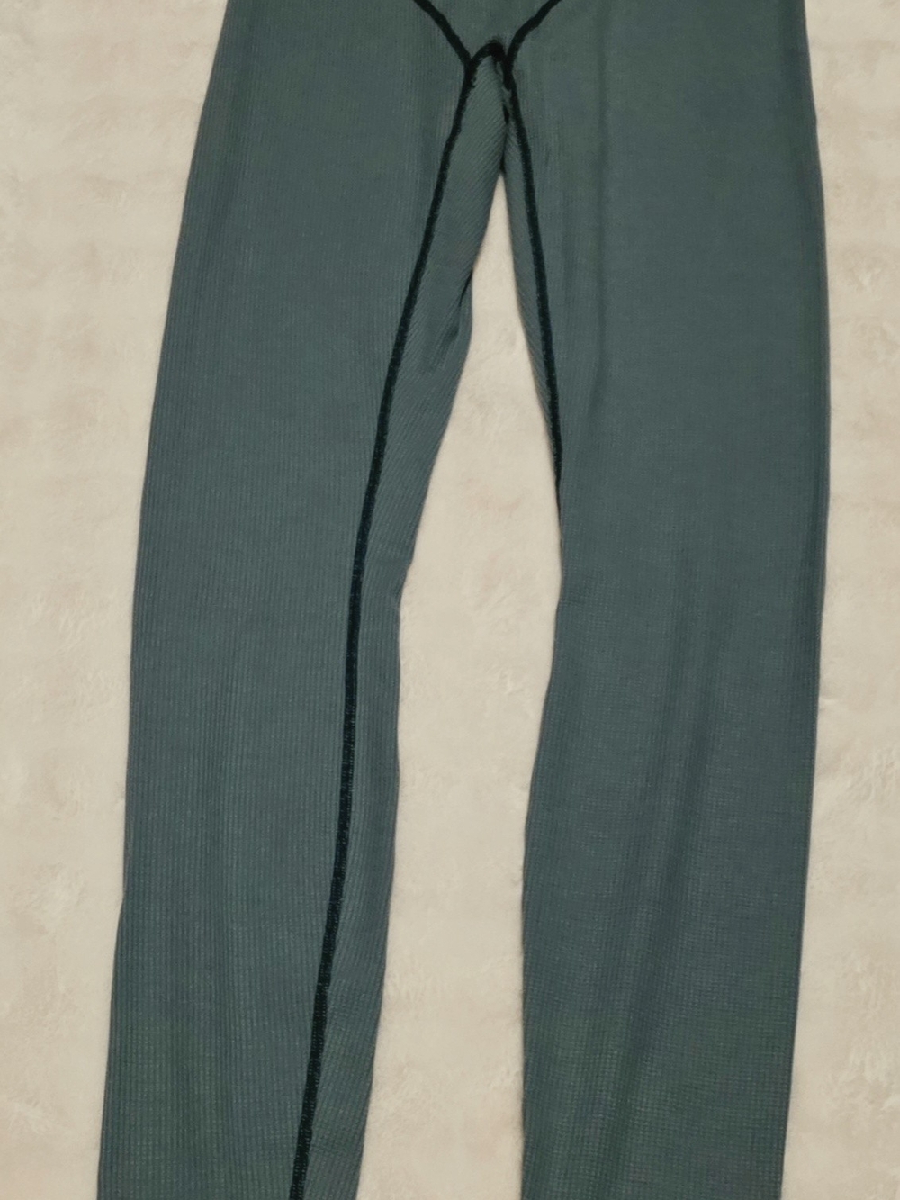 Fabletics Ribbed High-Waist Leggings in Teal with Black Seams